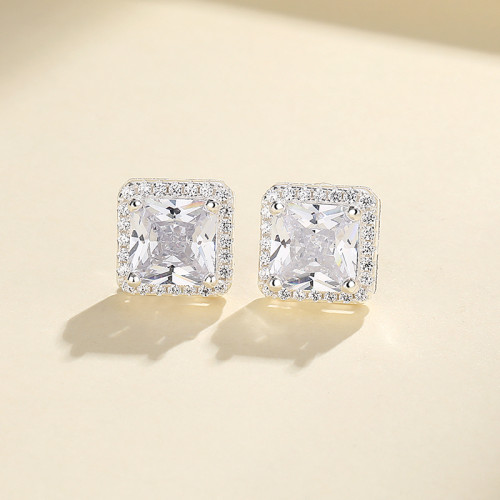 Hot Sale stud earrings Wholesale Shining Charm Square Zircon 925 Sterling Silver Earrings