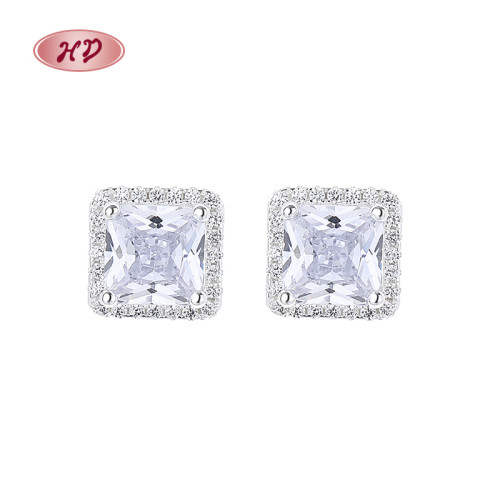 se vende bien al por mayor, brillante encanto, zircon cuadrado pendientes 925 de plata esterlina