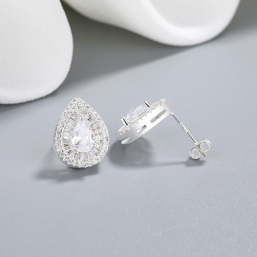 Fine Jewelry For Women Water Aaa Cubic Zirconia 925 Silver Stud Earrings