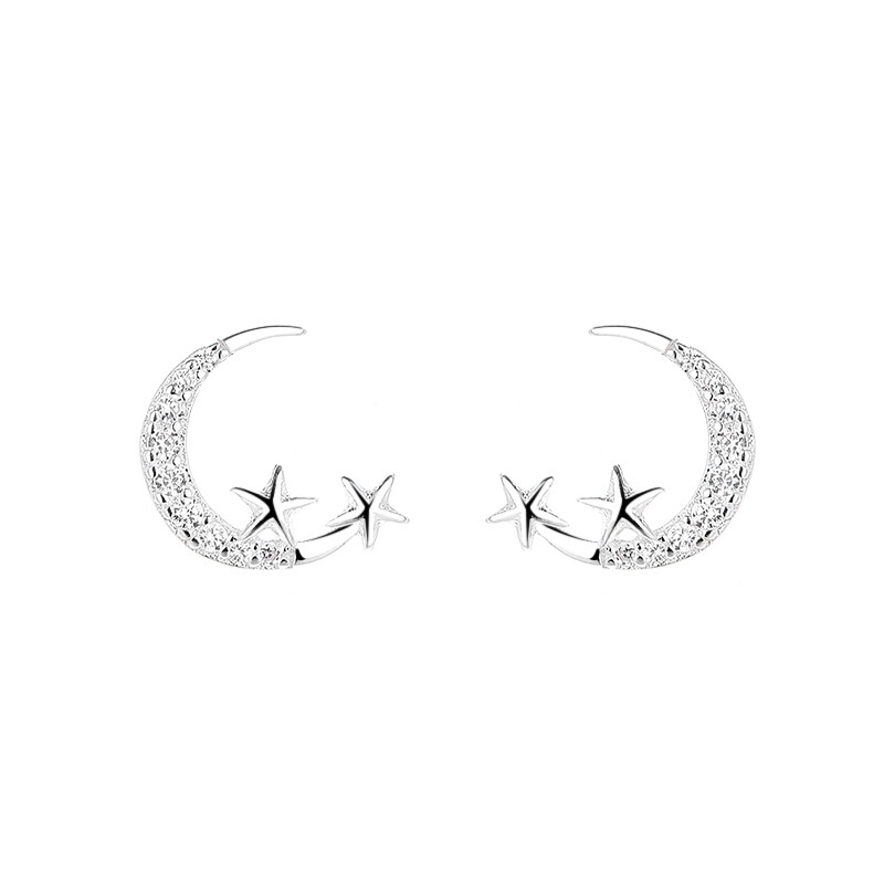 S925 Silver Star and Moon Stud Earrings