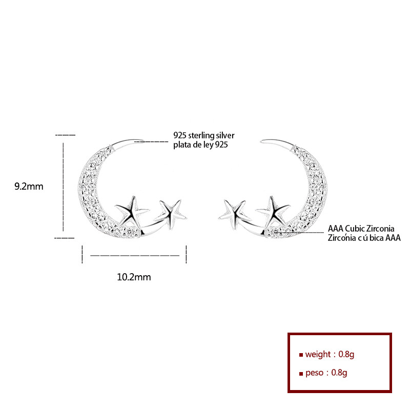 S925 estrella de plata y clavo de oreja de luna