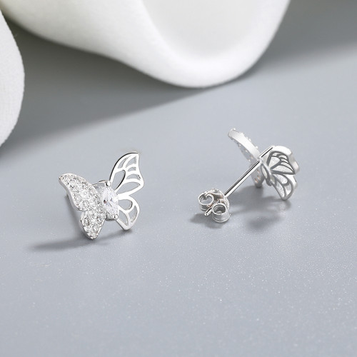 Hengdian Women Fine Jewelry Supplier Cubic Zirconia Butterfly Silver Earrings 925 Sterling