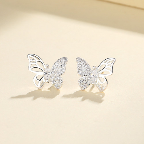 Hengdian Women Fine Jewelry Supplier Cubic Zirconia Butterfly Silver Earrings 925 Sterling