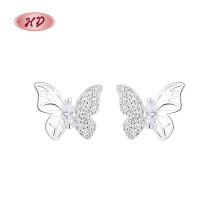 Hengdian Women Fine Jewelry Supplier Cubic Zirconia Butterfly Silver Earrings 925 Sterling