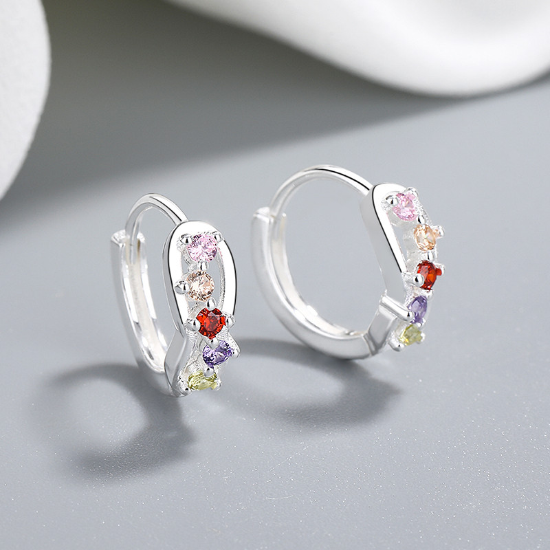 S925 Silver Zircon Hoop Earrings