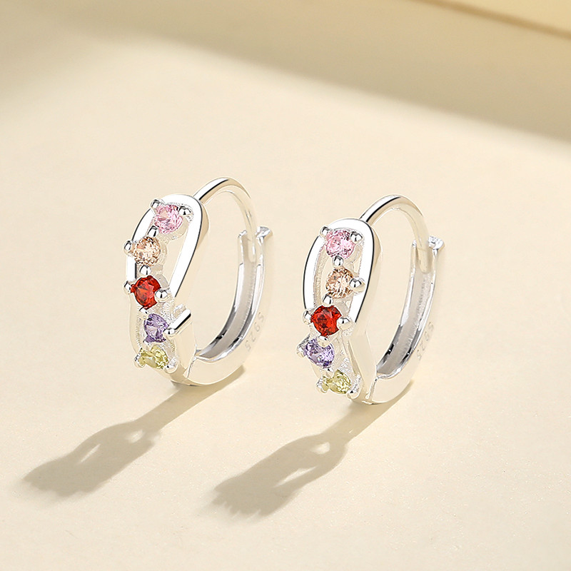 S925 Silver Zircon Hoop Earrings