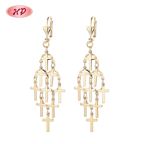 Fashion Jewelry Wholesale 2024 New Arrival Fashionable Religious Brass Gold Cross Dropped Earrings