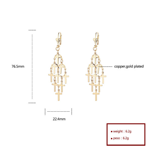 Fashion Jewelry Wholesale 2024 New Arrival Fashionable Religious Brass Gold Cross Dropped Earrings