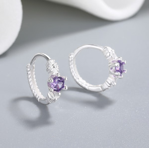 Purple Zircon Ladies' Gift Fashion Cz Jewelry Wholesale Versatile Stylish 925 Earrings