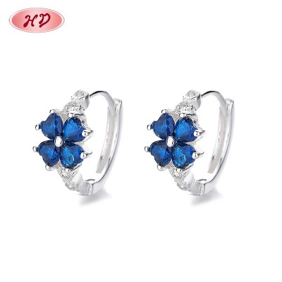 Blue Zirconia Flower hdfashion CZ Jewelry wholesale 925 Silver pendientes joyeria mayors