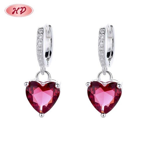 Pink Heart Shape Fashion Jewelry Wholesale Vintage 925 Sterling Silver Drop Earrings