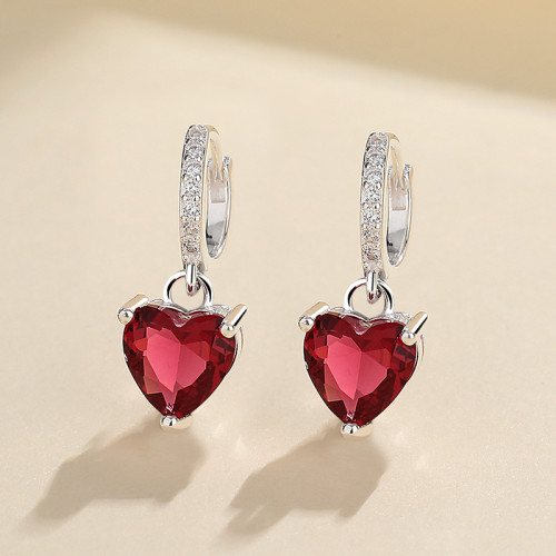 Joyas de moda en forma de corazón rosa chapadas en rodio retro 925 Sra. gotas de plata esterlina