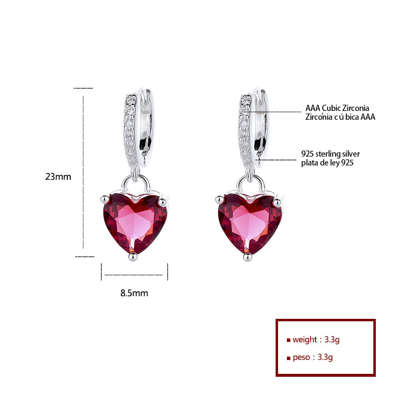 Encantador hada del corazón - pendientes de zircon en forma de corazón plateado S925