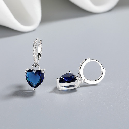 Joyas de la Sra. fahsion en forma de Corazón Azul 925 pendientes de plata esterlina