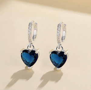 Joyas de la Sra. fahsion en forma de Corazón Azul 925 pendientes de plata esterlina