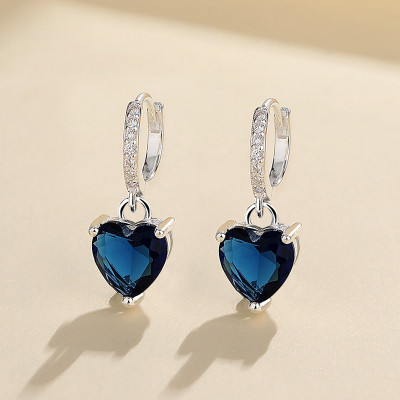 Hengdian S925 Silver Heart Drop Earrings Wholesale Chic Colored Zircon Accents