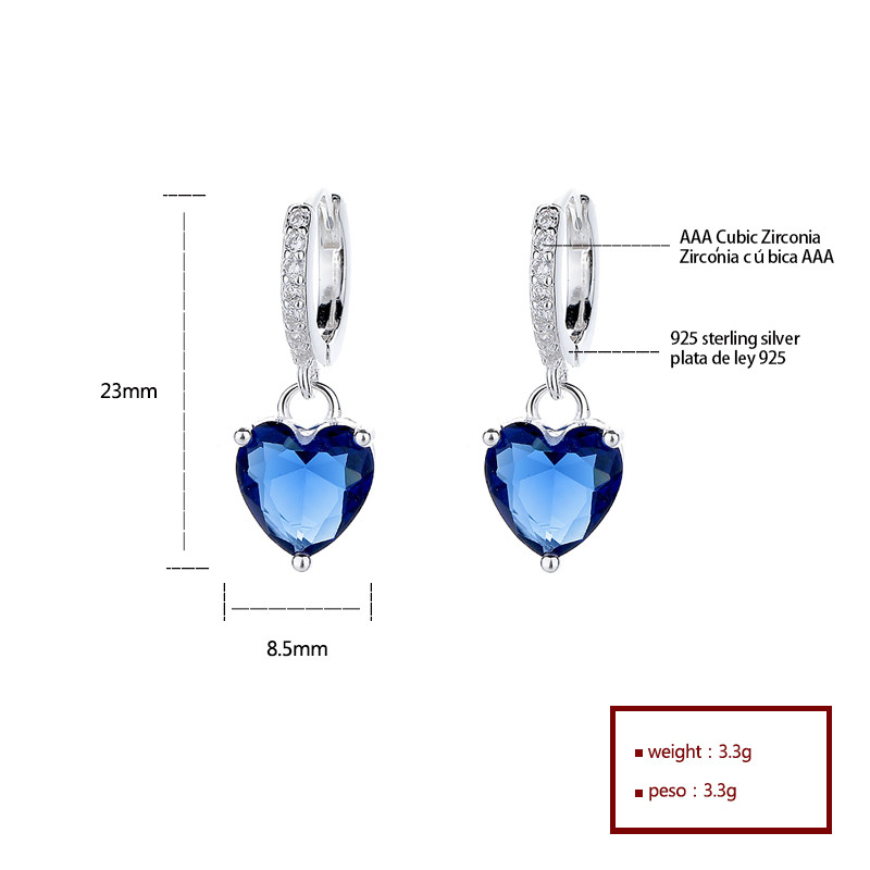 Encantador hada del corazón - pendientes de zircon en forma de corazón plateado S925