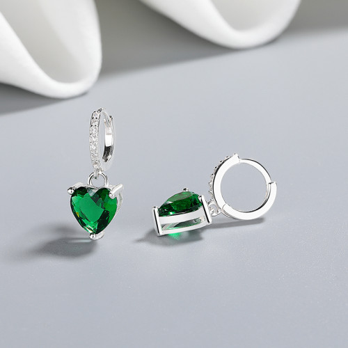 Fashion Jewelry For Women Vintage 925 Sterling Silver Zircon Green Heart Drop Earrings