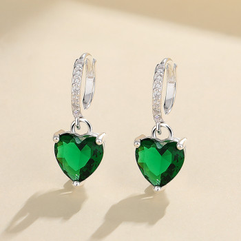 Fashion Green Heart Drop Earrings Jewelry For Women Vintage 925 Sterling Silver Zircon Green Heart Drop Earrings