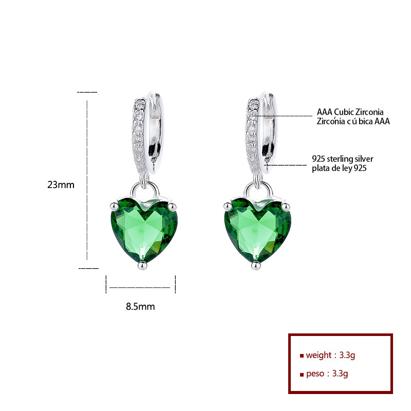 Encantador hada del corazón - pendientes de zircon en forma de corazón plateado S925