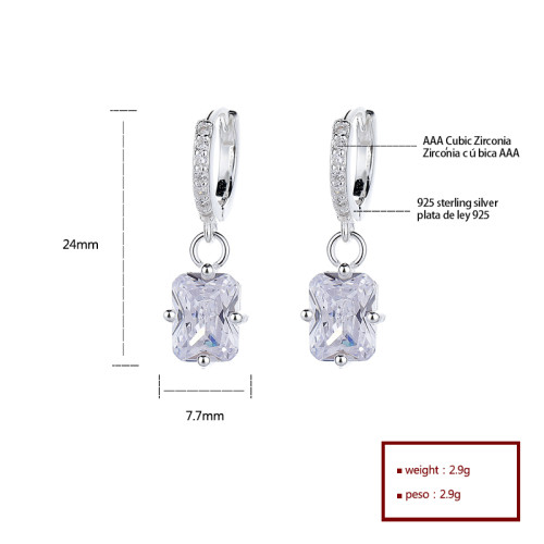 Joyas de moda cuadradas blancas retro Cube zircon Girl baja alergia 925 gotas pendientes de boda