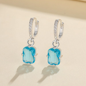 Blue Square Fashion Jewelry For Girls Vintage Hypoallergenicity 925 Sterling Silver Fashion Drop Earrings Suppliers