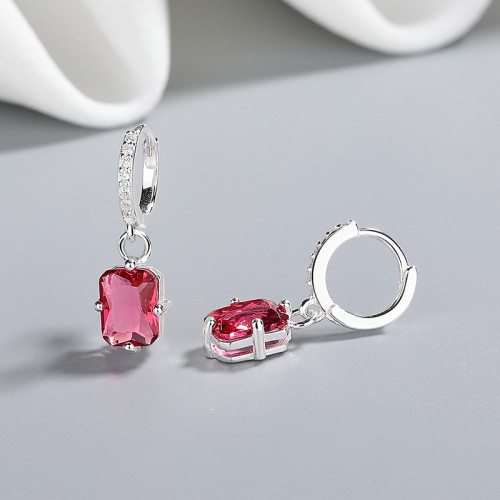 Diseñador de joyas de mujer de moda cuadrada roja cubo zircon 925 caída de tremella