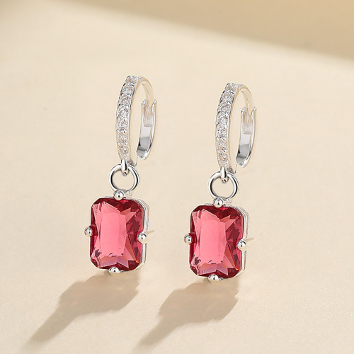 Diseñador de joyas de mujer de moda cuadrada roja cubo zircon 925 caída de tremella