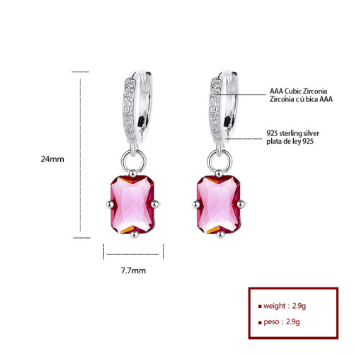 Red Square Cz Jewelry Wholesale For Women Designer 925 Silver Drop Earrings