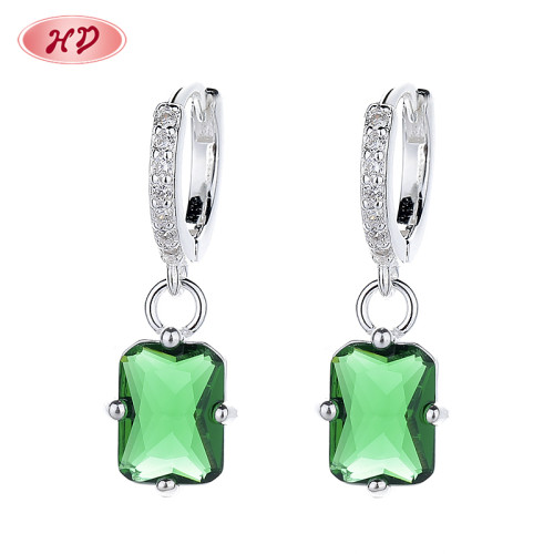 Green Custom Made Jewelry Wholesale Square Fashion Jewelry Sterling Silver Drop Earrings Stud