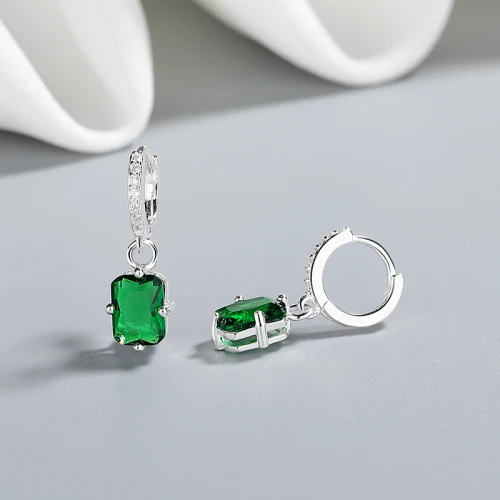Green Sterling Silver Drop Earrings Stud Custom Made Jewelry Wholesale Square Fashion Jewelry