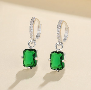 Green Custom Made Jewelry Wholesale Square Fashion Jewelry Sterling Silver Drop Earrings Stud