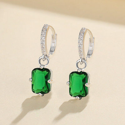 Green Sterling Silver Drop Earrings Stud Custom Made Jewelry Wholesale Square Fashion Jewelry