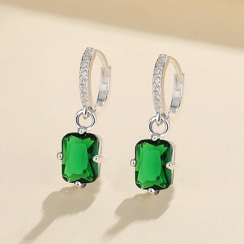 Pendientes carismáticos Joyas de moda cuadradas verdes pendientes de plata esterlina