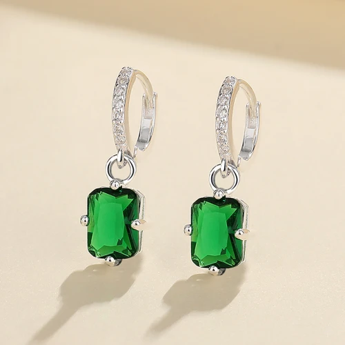 Green Sterling Silver Drop Earrings Stud Custom Made Jewelry Wholesale Square Fashion Jewelry