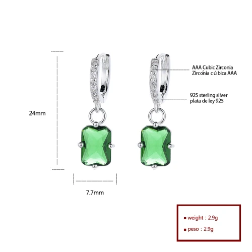 Green Sterling Silver Drop Earrings Stud Custom Made Jewelry Wholesale Square Fashion Jewelry