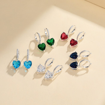 S925 Silver Heart Drop Earrings Hengdian Trendy With Colorful Zircon Wholesale