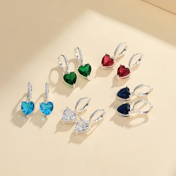 S925 Silver Heart Drop Earrings Hengdian Trendy With Colorful Zircon Wholesale