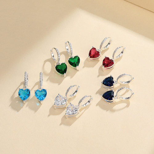 Hengdian Trendy S925 Silver Heart Drop Earrings With Colorful Zircon Wholesale