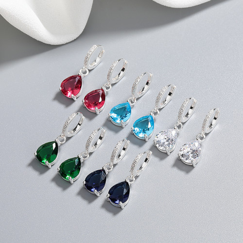 S925 Silver Drop Earrings Classic Series Water Drop Cube Zircon Women