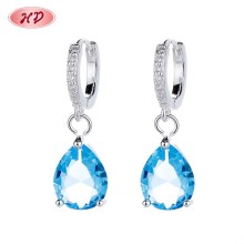 Pendientes colgantes de plata S925 con forma de corazón y circonitas de colores al por mayor de Hengdian