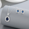 Conjunto de joyas de plata S925 con circonita cúbica azul de estilo clásico