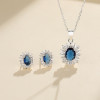 Conjunto de joyas de plata S925 con circonita cúbica azul de estilo clásico