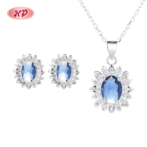 Conjunto de joyas de plata S925 con circonita cúbica azul de estilo clásico