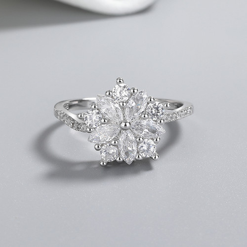 S925 Silver Jewelry Ring With Pentagonal Geometric Snowflake Design Handmade Inlaid With High-Quality Jewelry