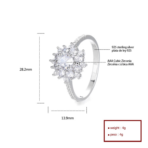 Anillo de plata de ley 925 al por mayor con hermosa circonita cúbica para joyería clásica