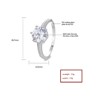 Anillo de joyería de plata 925 con diseño clásico de circonita independiente hexagonal geométrica simple y atmosférica