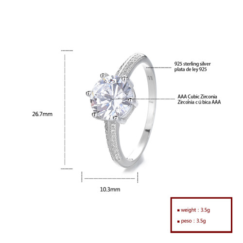 925 Silver Jewelry Ring With Simple And Atmospheric Geometric Hexagonal Independent Zircon Classic Design