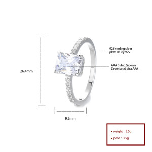 Anillo de joyería de plata 925 con diseño clásico de circonita independiente hexagonal geométrica simple y atmosférica