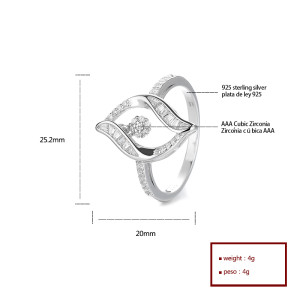 Anillo de plata de ley 925 con circonita cúbica hermosa, joyería de moda al por mayor